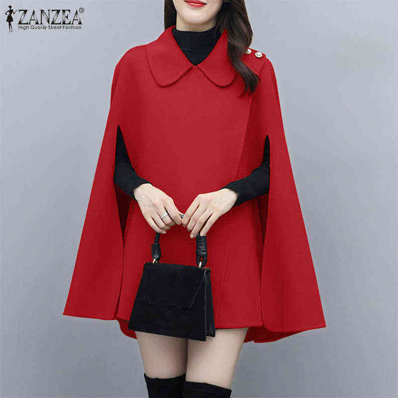 ZANZEA 2021 Plain Work Button Cape Femme Clothing Party Outwear Poncho Women Autumn ELegant Casual Sleeveless Cloak Street Coats H1123