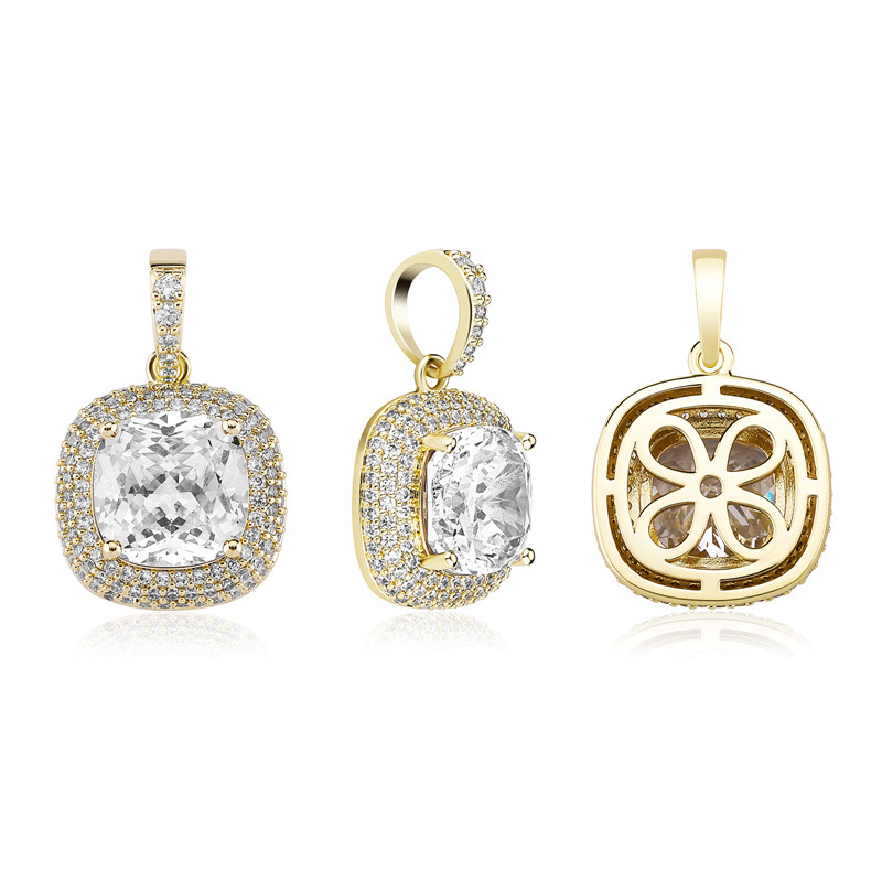 Europe and America Fashion 18K Yellow Gold Plated Big Bling Round CZ Pendant Necklace for Men Women Necklace with 3mm 24inch Rope Chain