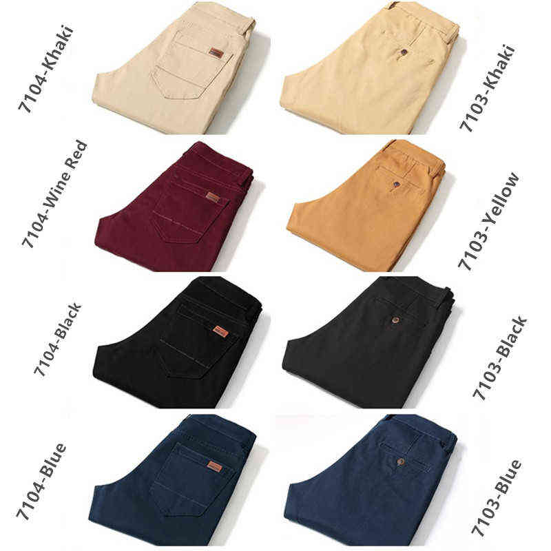 Pants Men Business Straight Cotton Trousers Stretch Man Elastic Slim Fit Casual Big Plus Size 42 44 Black Khaki Red Blue Pant 211112