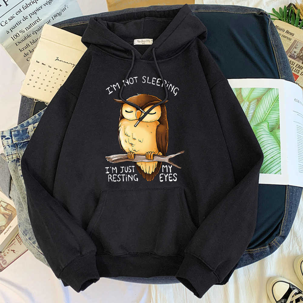 Cute Owl I'M Not Sleeping Im Just Resting My Eyes Tracksuits Male Warm Mens Hoodies Harajuku Sweatshirts Loose Pullover Male Y0804