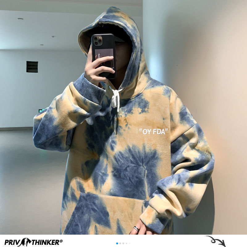 Privathinker Fashion Tiedyed Men Hoodies Autumn Fashion Men's Hooded Sweatshirts Man Korean Hip Hop Casual Pullovers 201020