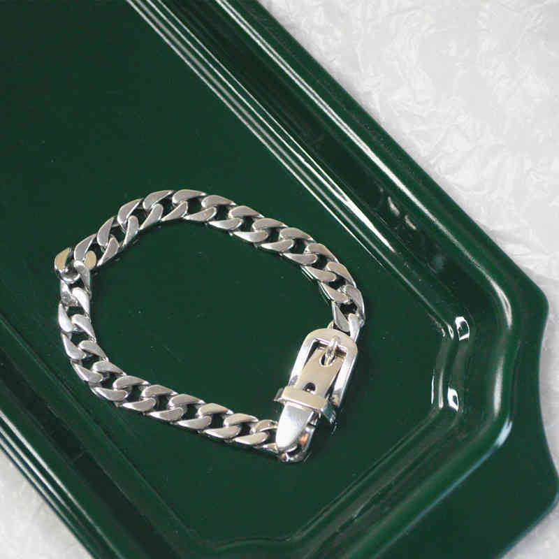 925 Sterling Silver Bracelets 2022 Trendy Vintage Couples Simple Belt Buckle Design Thick Chain Rock Party Jewelry Gifts