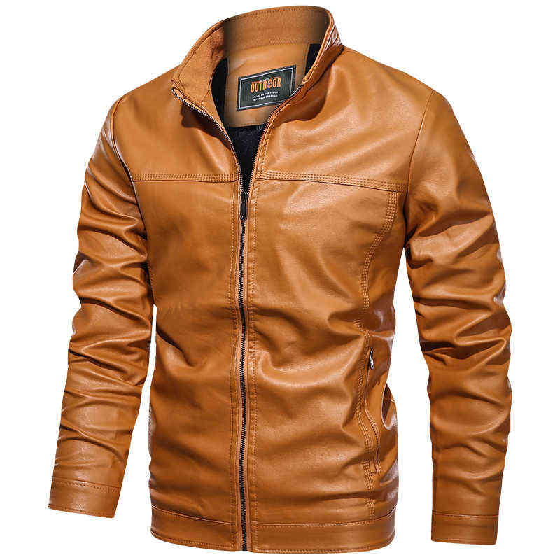 Autumn/winter Men's Leather Vintage Jackets Casual Biker Pu Jacket Zip Pocket Thick Leather Coats Jacket Men 211106