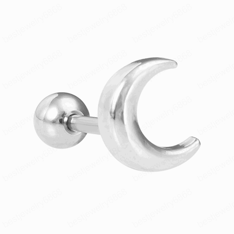 Moon Cartilage Stud Earring for Women Helix Piercing Stainless Steel Conch Ear studs Tragus Earrings Jewelry