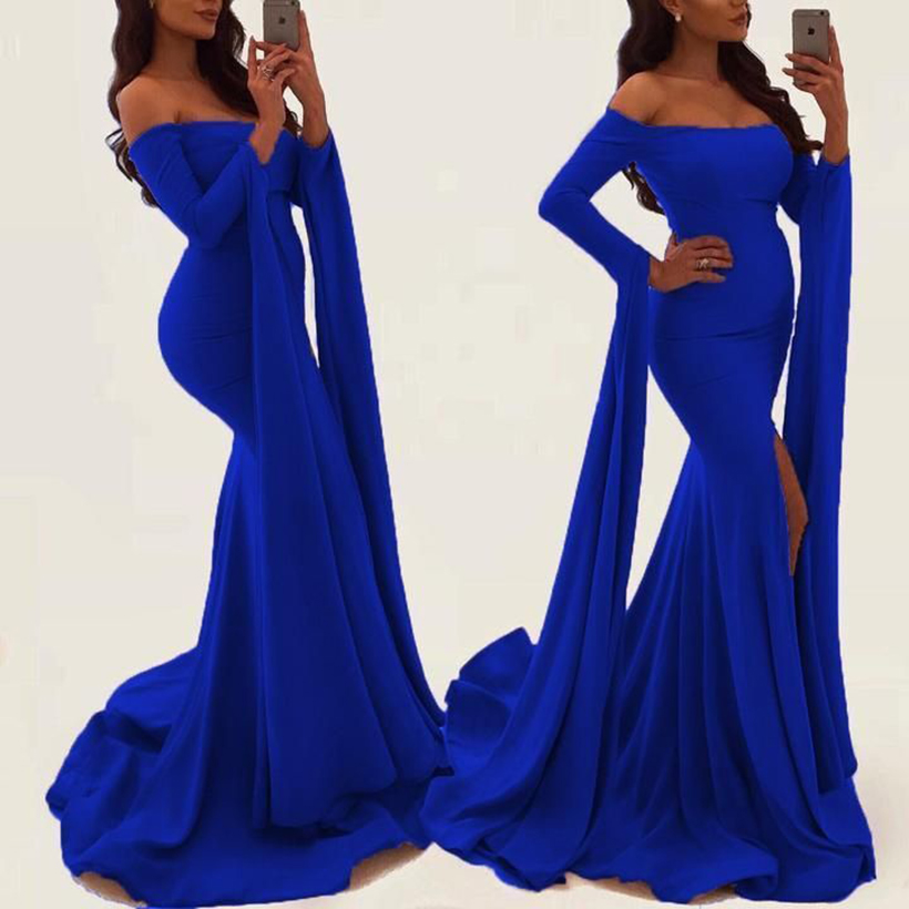 Off-Shoulder Fishtail Evening Party Dresses Slash neck Sheath Solid Custom Made Off-Sleeve Sweep Train Gowns High Quality