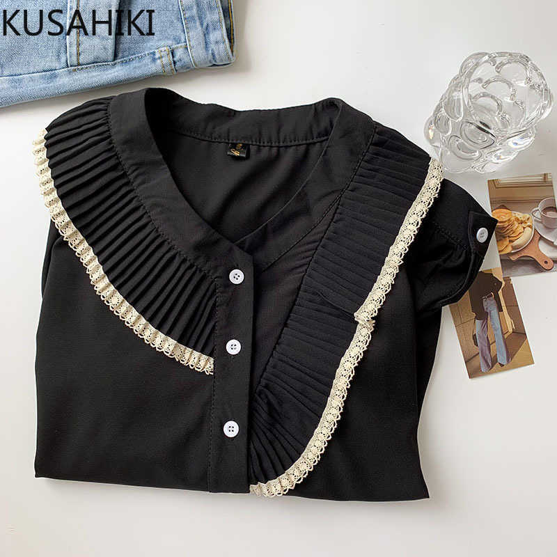 KUSAHIKI Blouses Women Spring Tops Korean Hit Color Ruffle Patchwork Shirt Causal Long Sleeve V-neck Blusas Femme 6G030 210602, Black
KUSAHIKI Blouses Women Spring Tops Korean Hit Color Ruffle Patchwork Shirt Causal Long Sleeve V-neck Blusas Femme 6G030 210602, Black