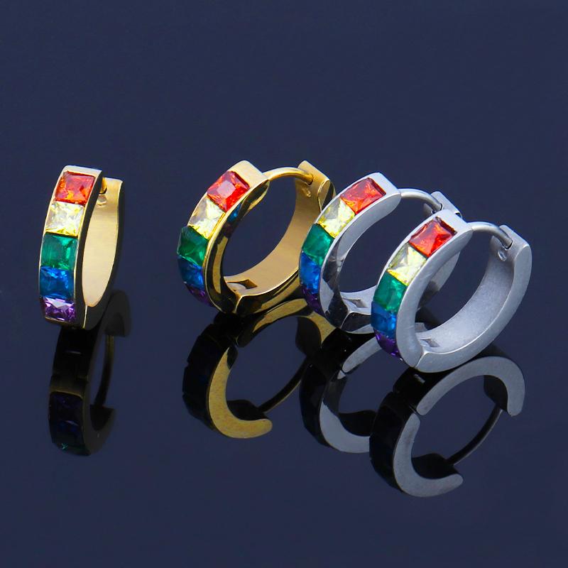 Hoop & Huggie Stainless Steel Earrings Ear Buckle For Women Simple Rainbow Boho Classic Small Earring Stud Thin Hoops Gift 2021trend