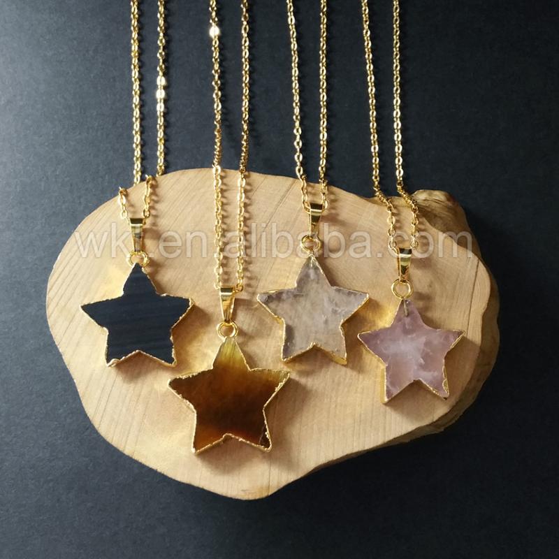 Pendant Necklaces WT-N780 Exclusive Natural Stone Star Shape Necklace Raw Rose Black In 24k Gold Strim Fashion
Pendant Necklaces WT-N780 Exclusive Natural Stone Star Shape Necklace Raw Rose Black In 24k Gold Strim Fashion