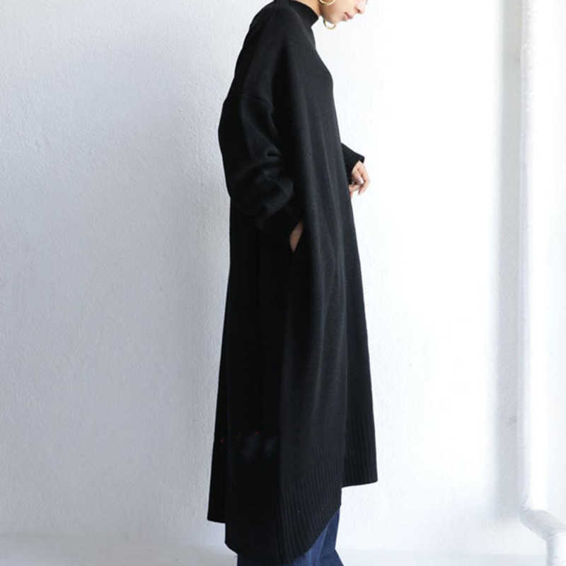 Japanese style black loose turtleneck clothes autumn and winter slimming soft large size warm kintted dresses 2A920 210526