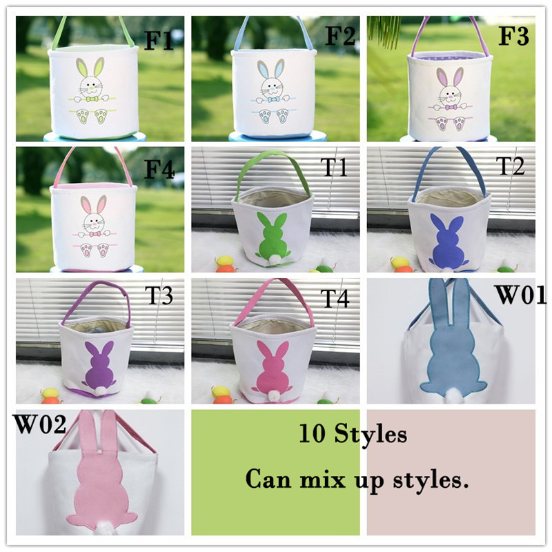 Party Easter Egg Storage Basket Canvas Bunny Ear Bucket Creative Gift Bag With Rabbit Tail Decoration 8 Styles Free shipping