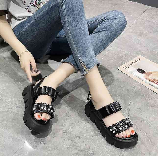 2021 Summer Ladies Sandals Shoes For Women Comfy Soft Leather Women's Sandals Wedge Low Heels Shoes Thick Bottom X220214