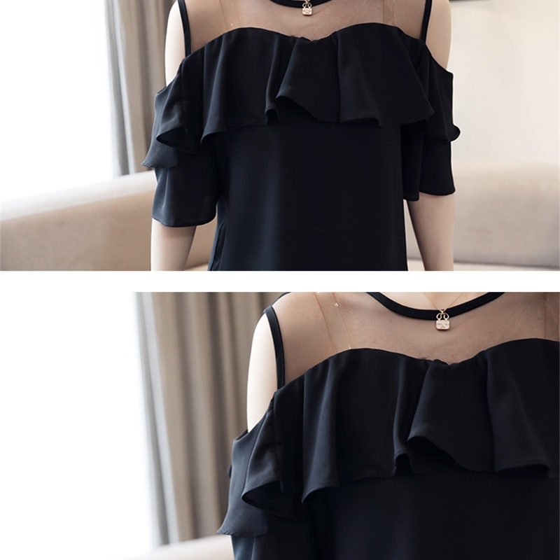 womens tops and blouses Summer women blouses white blouse short sleeve chiffon blouse women shirt off shoulder top 4206 50 210225