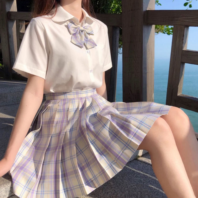 JK Skirts Women Summer High Waist Skirts Korean Style Pleated Skirts for Girls Cute Sweet Ladies Plaid Mini Skirt Women 210306