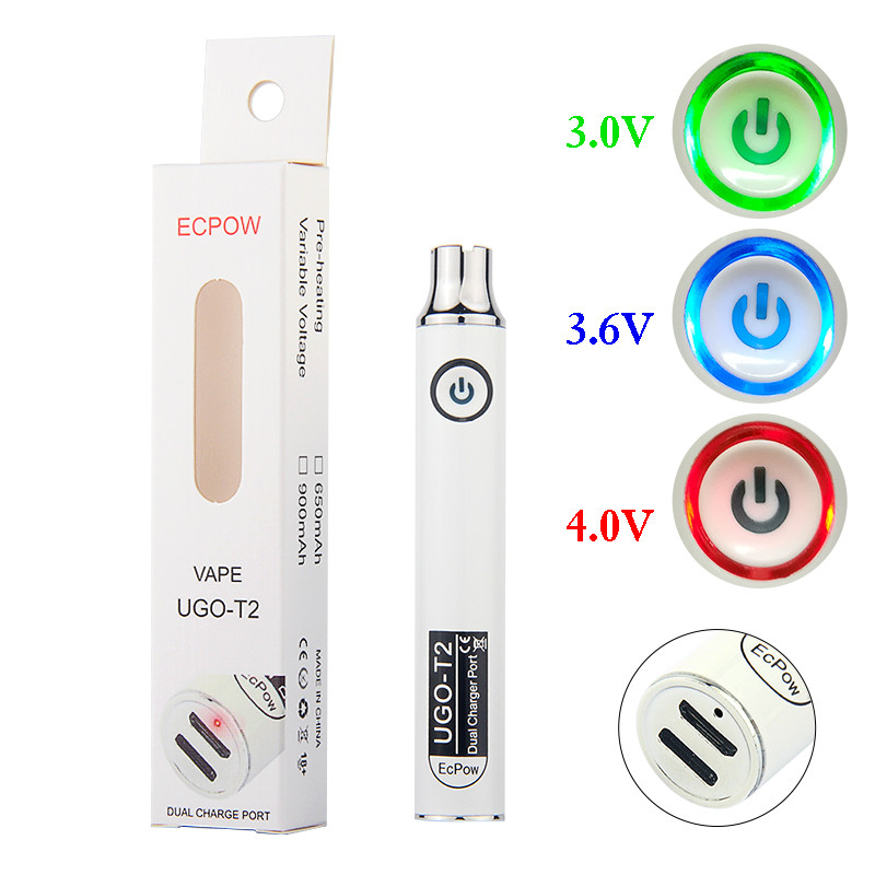 5pcs UGO T2 650mAh 900mAh 510 Battery Preheat VV Vaporizer Preheating Vape Pen For Thick Oil Vape Carts Ecig Dual Charge Port 
5pcs UGO T2 650mAh 900mAh 510 Battery Preheat VV Vaporizer Preheating Vape Pen For Thick Oil Vape Carts Ecig Dual Charge Port