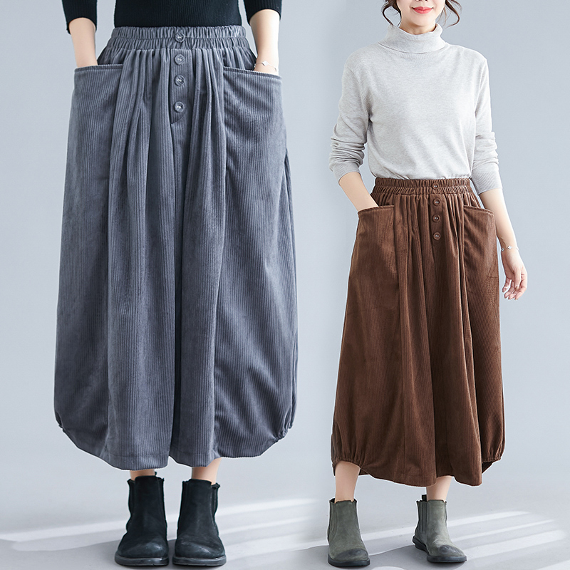 corduroy plus size vintage 2021 high waist clothes autumn winter casual loose long skirts womens skirt women streetwear 210309