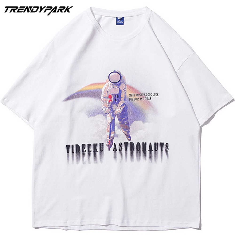 Men's T-shirt Funny Space Man Summer Short Sleeve Printed Tee Hip Hop Oversized Cotton Casual Harajuku Streetwear Tops 210601