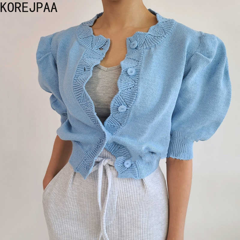 Korejpaa Women Sweater Summer Korean Chic Girl Temperament Lace Round Neck Lloose Single-Breasted Puff Sleeve Knit Cardigan 210526, Pink
Korejpaa Women Sweater Summer Korean Chic Girl Temperament Lace Round Neck Lloose Single-Breasted Puff Sleeve Knit Cardigan 210526, Pink