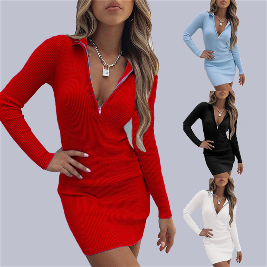 Women Dress Autumn Winter Turn Down Collar Ladies Solid Color High Waist Zipper Deep V-neck Long Sleeve Mini Skirt Party Pullover Pencil Skirt, Blue
Women Dress Autumn Winter Turn Down Collar Ladies Solid Color High Waist Zipper Deep V-neck Long Sleeve Mini Skirt Party Pullover Pencil Skirt, Blue