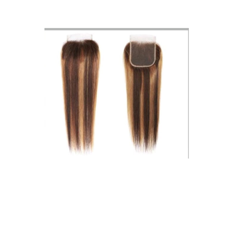 Brazilian Human Hair P4/27 Straight 3 Bundles With 4X4 Lace Closure Free Middle Part Two Tones Color Ombre Yirubeauty