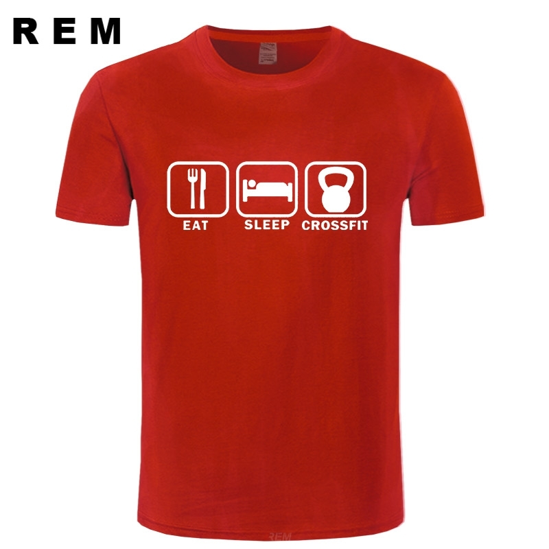 Eat Sleep Crossfit T Shirt Men Summer Short Sleeve Cotton Man Funny Crossfit T-shirts Tees Top Free Shipping 210225