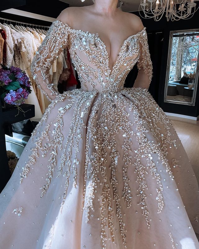 2022 Plus Size Arabic Aso Ebi Luxurious Pearls Sexy Prom Dresses Sheer Neck Long Sleeves Evening Formal Party Second Reception Gowns Dress ZJ111