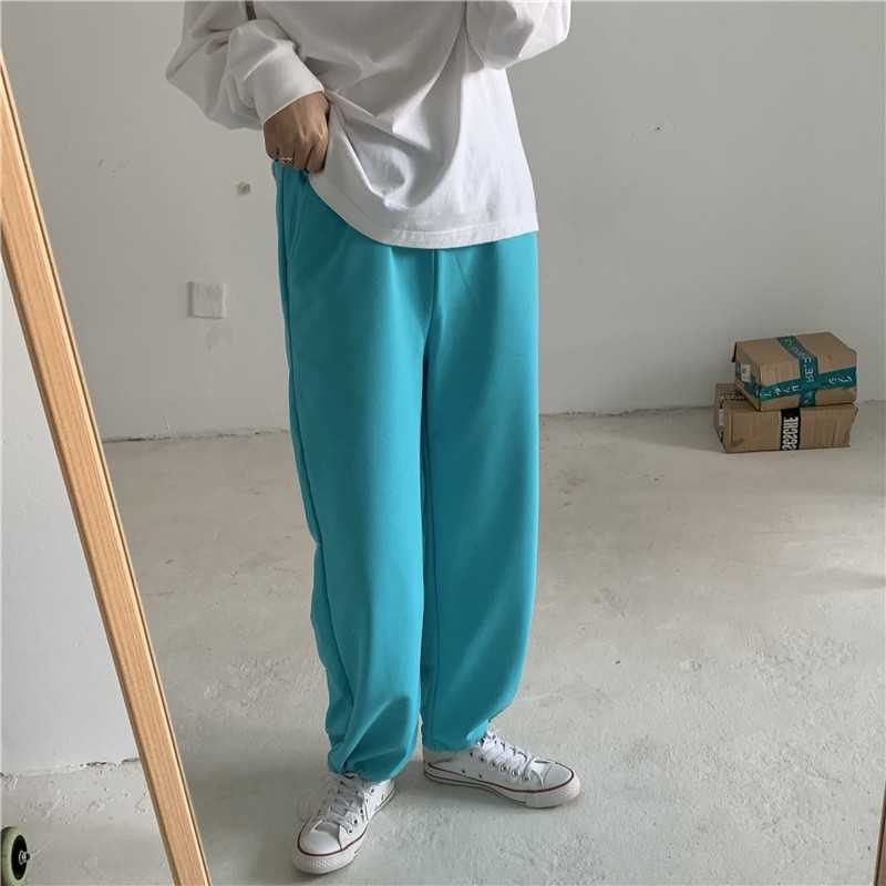 Yedinas Candy Color Pants Women Korean Style Straight Elastic Waist Trousers Casual Loose Solid Wide Leg Harajuku Female 210527