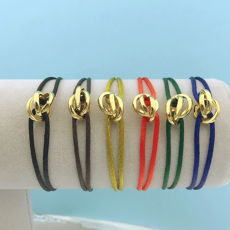 Stainless Steel Bracelet 3 Metal Buckle Ribbon Lace Up Rope Chain Color Adjustable Size For Women Men Unisex Gift Holiday