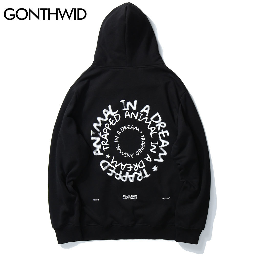 GONTHWID Creative Trapped Animal Letters Print Hoodies Sweatshirts Streetwear Harajuku Mens Hip Hop Casual Pullover Tops 201103