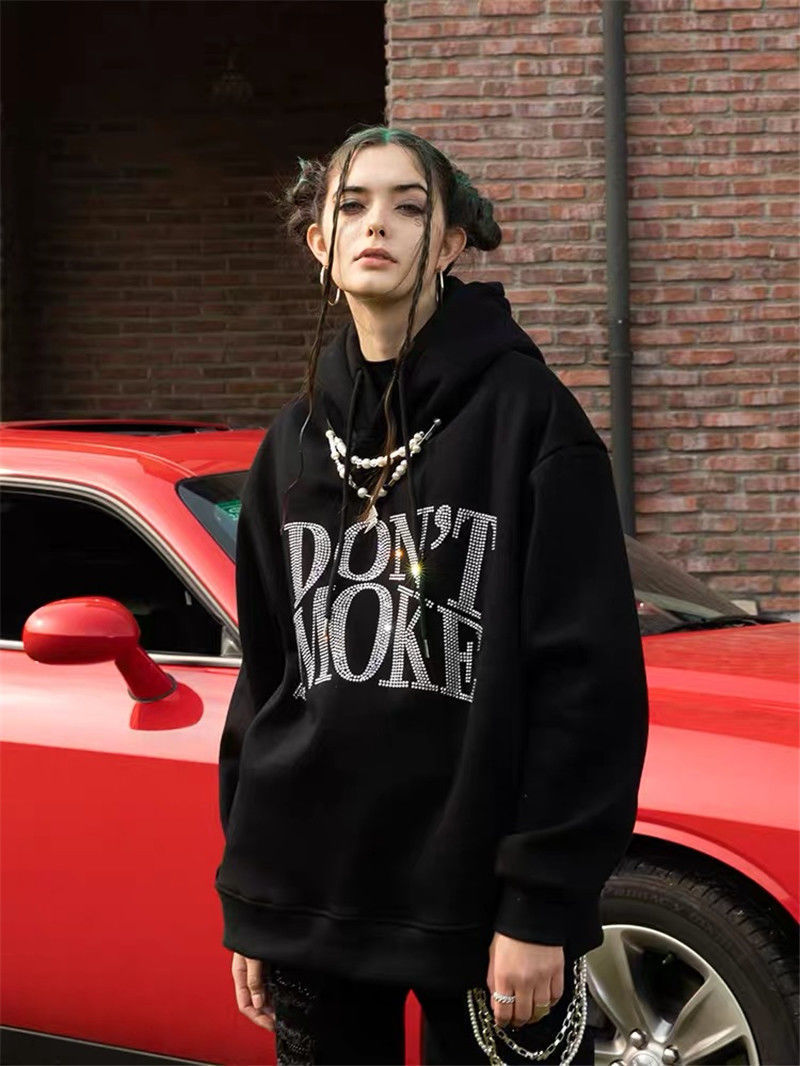 M-3XL Fashion I Don't Smoke Printing Hoodie Women Pullover Black Tops OverSized Long Sleeve Sweatshirt Outdoor Casual Tracksuit 201203