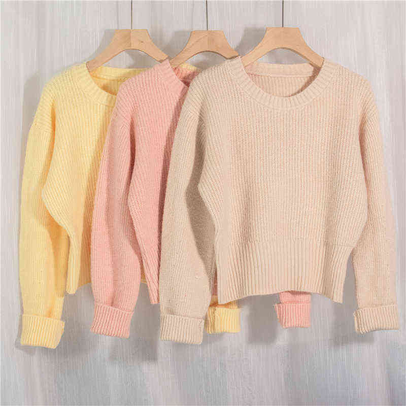 Colorfaith Spring Women's Sweater Pullovers Warm Minimalist Korean Short Elegant Solid Sweet Lady Jumpers SW1184 211109