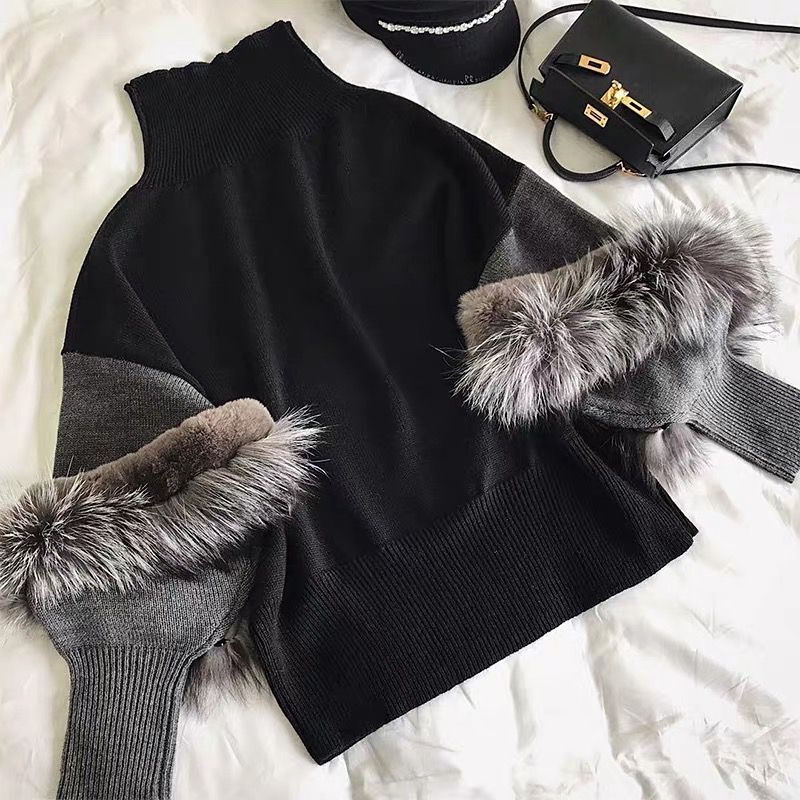 DEAT 2021 new autumn and winter knits turtleneck flare sleeves ribbit fur high quality knitting sweater mohair top WO24101L 210218