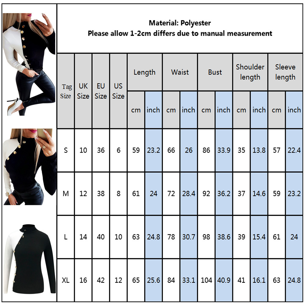 OL T Shirt Women Long Sleeve Turtleneck Tee Shirt Femme Elegant Ladies Buttons Autumn Winter Top Office Lady Contrast Top D25 210302