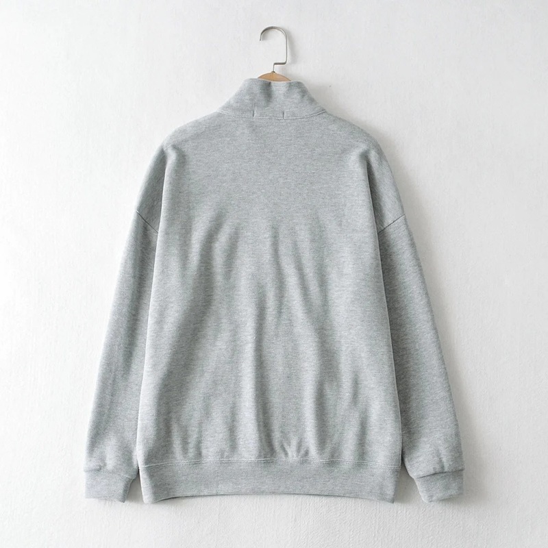Gray Letter Embroidery Sweatshirt Women Oversized Vintage POLO Collar Casual Pullovers Autumn New Girls Warm Cotton Winter 201102