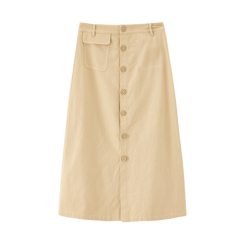 INMAN Summer Cotton and Linen Commuting Concise Style A-line Retro Skirt 210311