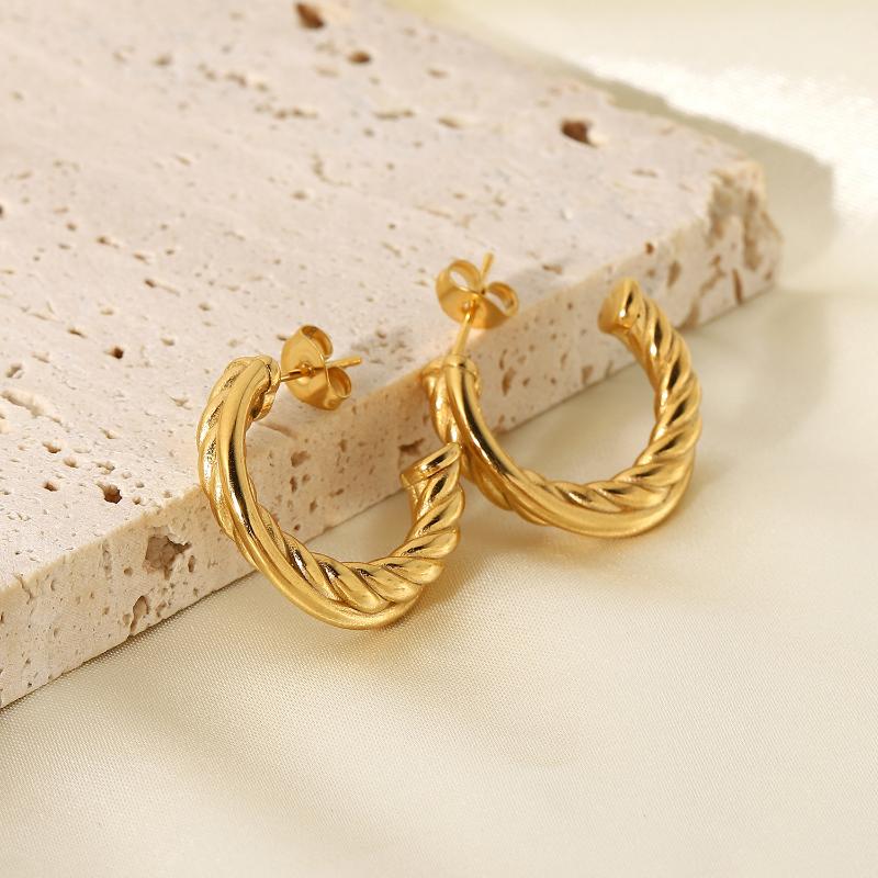 Hoop & Huggie High Polished Glossy Gold Plated Twisted Cross C-shaped Metal Round Earrings Women's 316L Stainless Steel Circle
Hoop & Huggie High Polished Glossy Gold Plated Twisted Cross C-shaped Metal Round Earrings Women's 316L Stainless Steel Circle