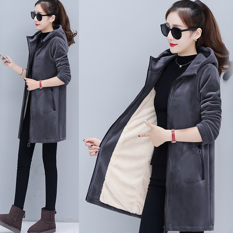 Trending products Hoodies for girls Autumn winter woman coat Add wool Warm jacket Pleuche Korean style hoodies Thick B4205 201113