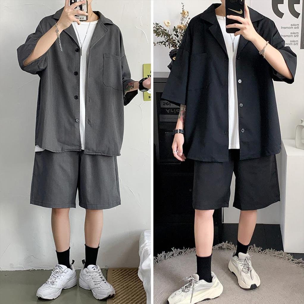 sets summer short casual solid men tracksuits color sleeves pockets shirt shorts mens 2 pieces set clothing, Gray
sets summer short casual solid men tracksuits color sleeves pockets shirt shorts mens 2 pieces set clothing, Gray
