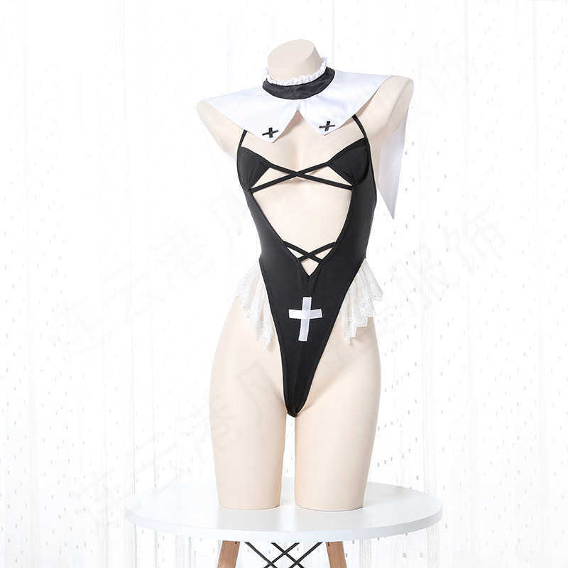 Japanese Lolita Cute One Piece Swimwear Sukumizu Sister Lingerie Sexy Body Suit for Women Nun Cosplay Uniform School Girl Outfit Y0913