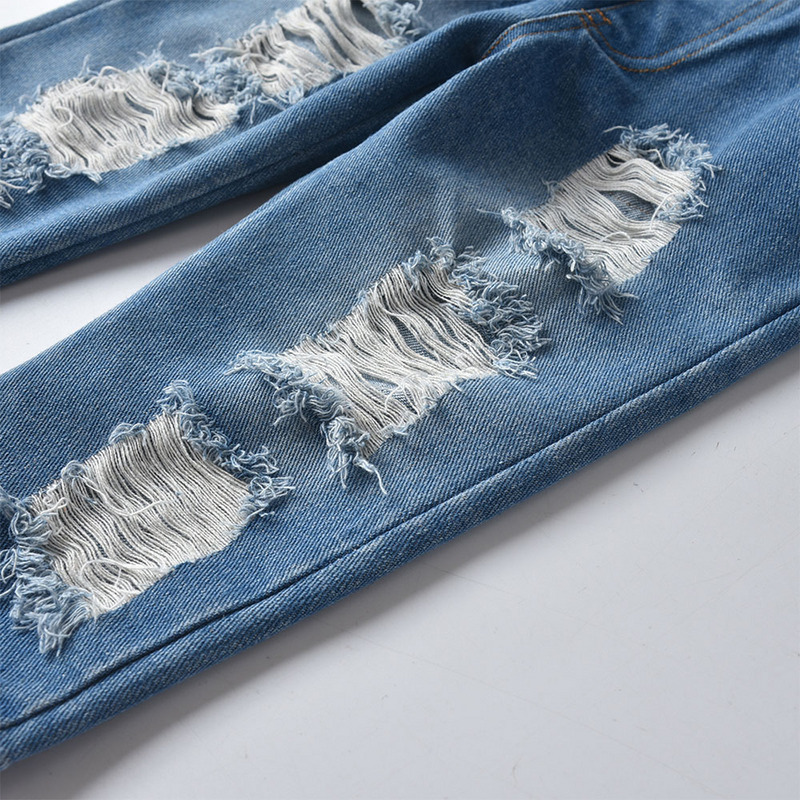 top and top Fashion Kids Casual Ripped Jeans Pants Children Boys Girls Broken Loose Hole Denim Trousers for Spring Autumn 210308