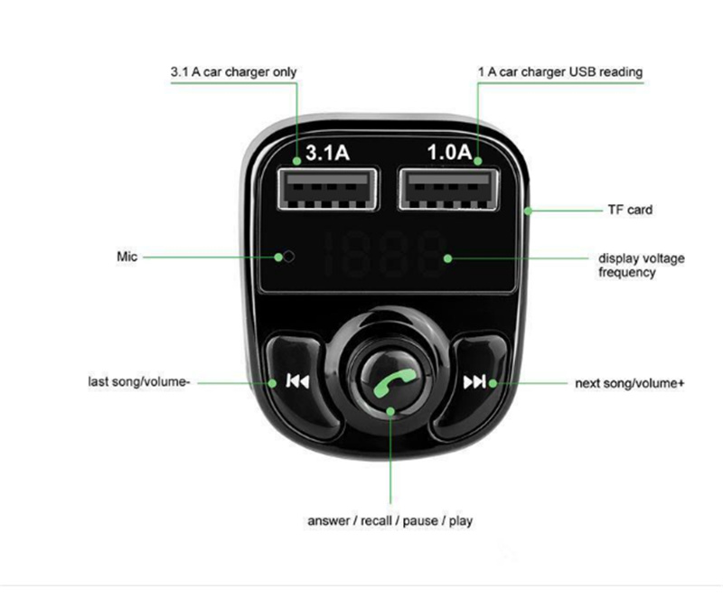 X8 FM Transmitter Aux Modulator Bluetooth Handsfree Car Kit Audio MP3 Player with 3.1A Quick Charge Dual USB Charger
X8 FM Transmitter Aux Modulator Bluetooth Handsfree Car Kit Audio MP3 Player with 3.1A Quick Charge Dual USB Charger