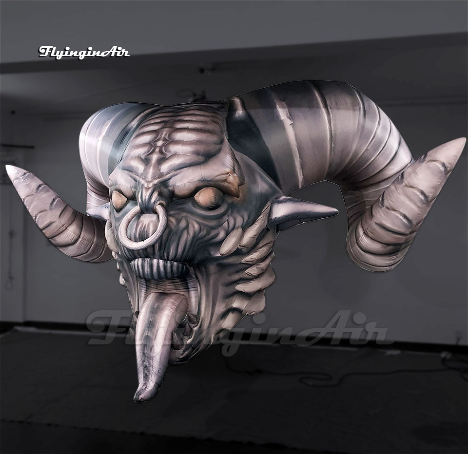 3m Halloween Monster Hanging Giant Inflatable Satan Devil Head For Carnival Stage Backdrop Decoration