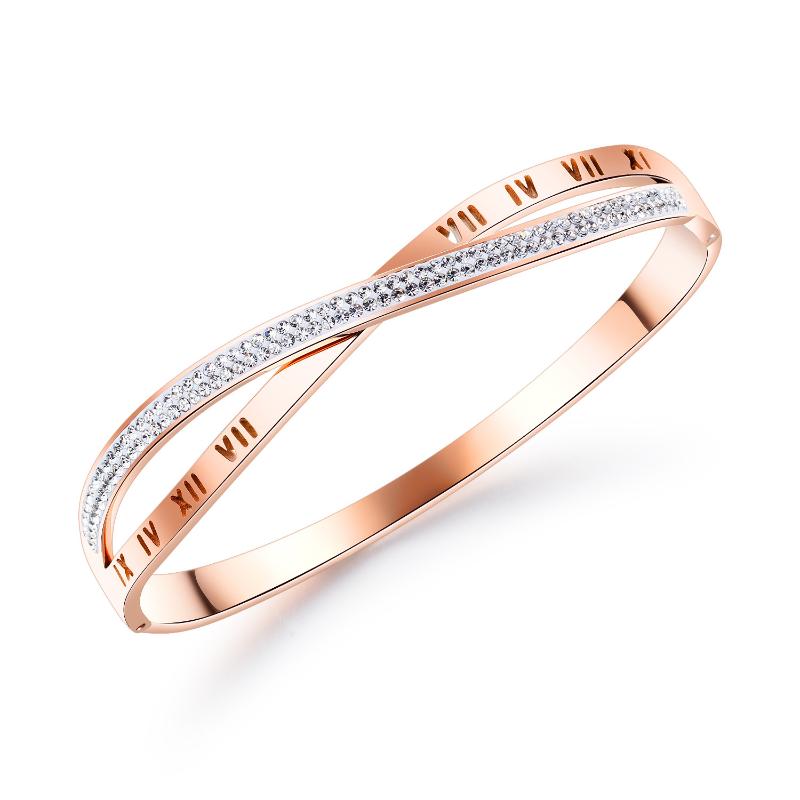 Bangle Fashion Bracelet For Women Titanium Steel Jewelry Roman Numerals Rose Gold Plated Cross X-shaped Diamonds
Bangle Fashion Bracelet For Women Titanium Steel Jewelry Roman Numerals Rose Gold Plated Cross X-shaped Diamonds