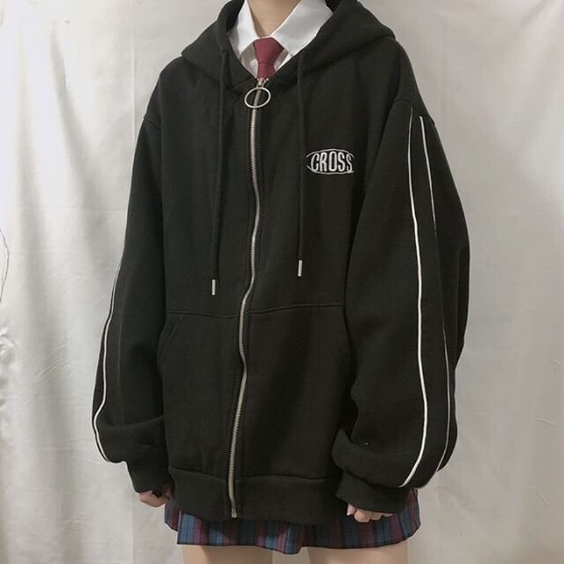 streetwear Harajuku Oversized sweatshirt women print Letter zip up Hoodies Student Plus Size Outwear Female Loose tops 201102