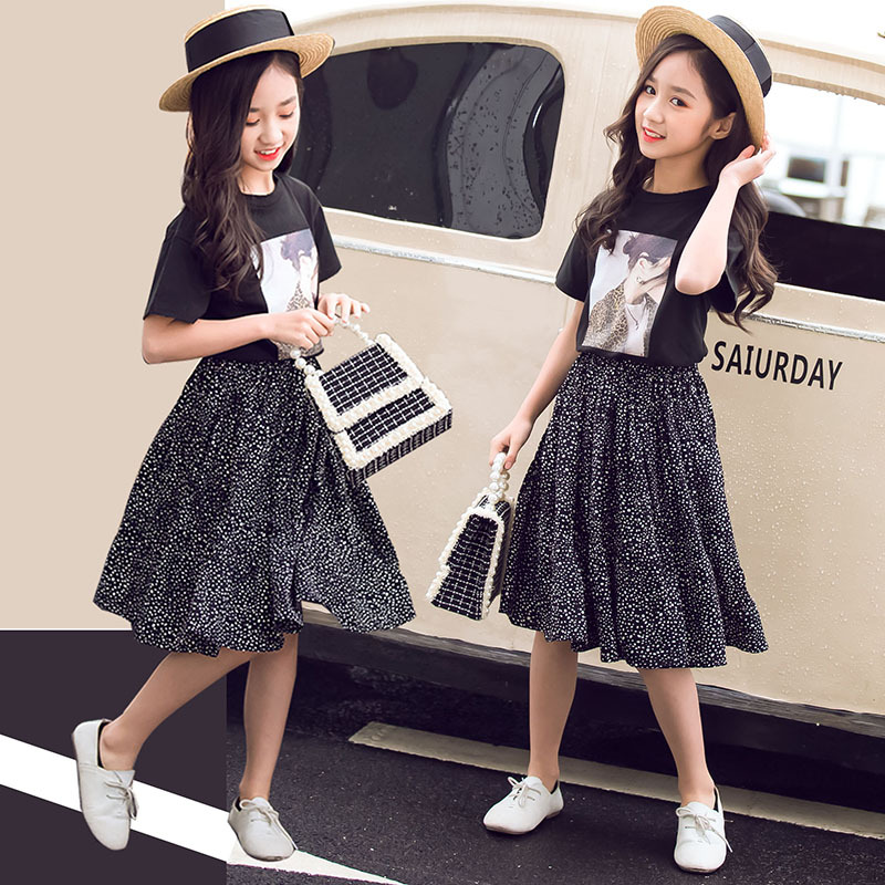 Girls Clothes Suit Summer 2022 Kids Short Sleeve Tops + Skirt 2PCS Clothing Sets For Girls Children Outfits 5 6 8 9 10 12 Years, Black dot skirt suit
Girls Clothes Suit Summer 2022 Kids Short Sleeve Tops + Skirt 2PCS Clothing Sets For Girls Children Outfits 5 6 8 9 10 12 Years, Black dot skirt suit