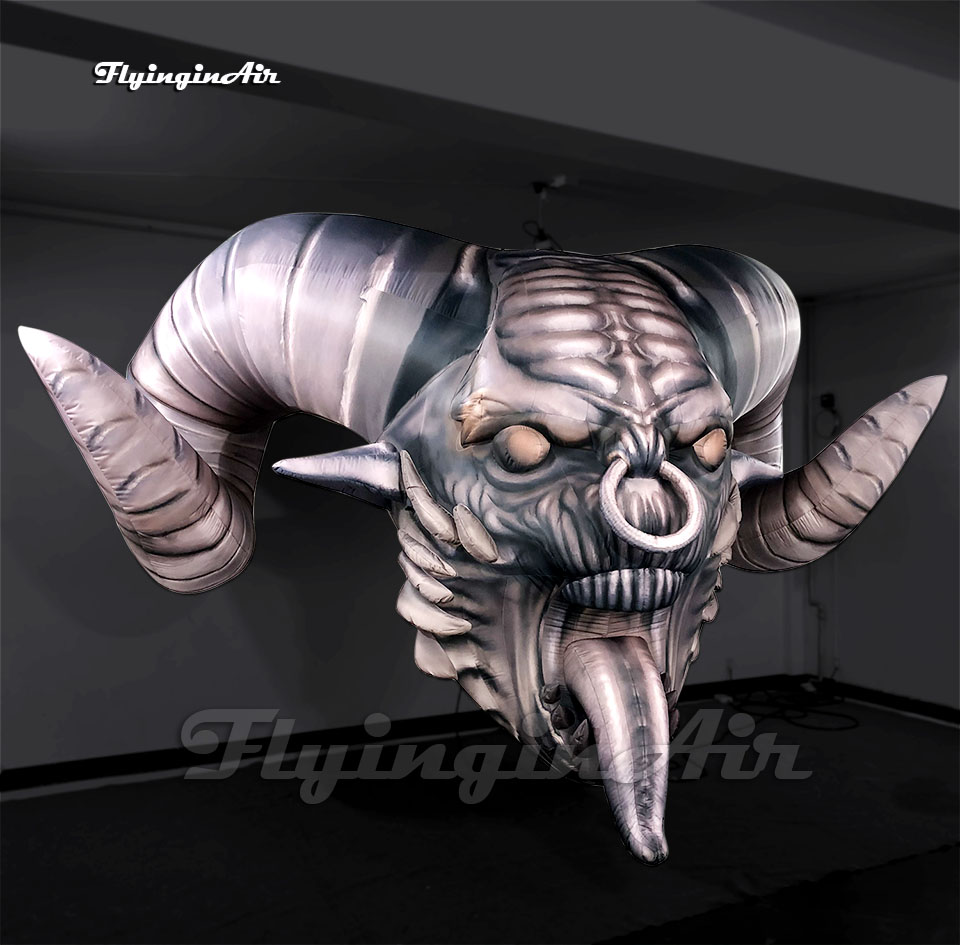 3m Halloween Monster Hanging Giant Inflatable Satan Devil Head For Carnival Stage Backdrop Decoration