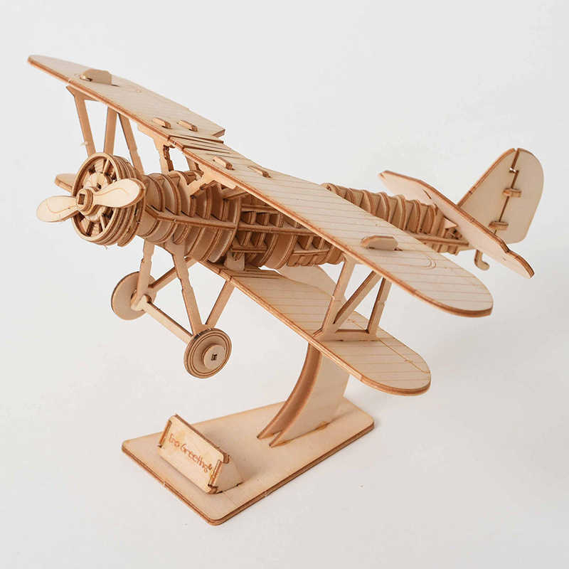 3D Wooden Puzzle DIY Handmade Mechanical Toys For Children Adult Kit Game Assembly Model Ships Train Airplane