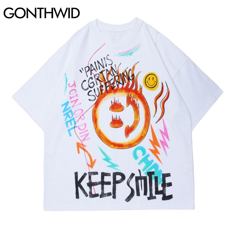 T-Shirts Streetwear Hip Hop Graffiti Smile Face Print Short Sleeve Tshirts Harajuku Casual Punk Rock Gothic Tee Tops 210602, White
T-Shirts Streetwear Hip Hop Graffiti Smile Face Print Short Sleeve Tshirts Harajuku Casual Punk Rock Gothic Tee Tops 210602, White