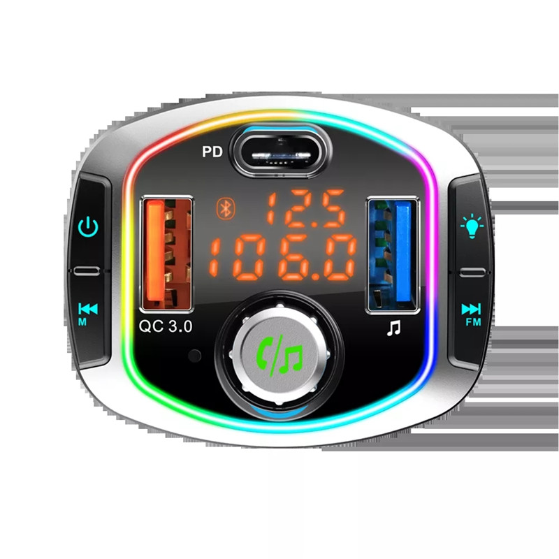 Bluetooth Wireless Car Kit Handfree FM Transmitter TF/U Disk MP3 Music Player LED Backlit Adapter Dual USB QC 3.0+PD Type C Fast Charger