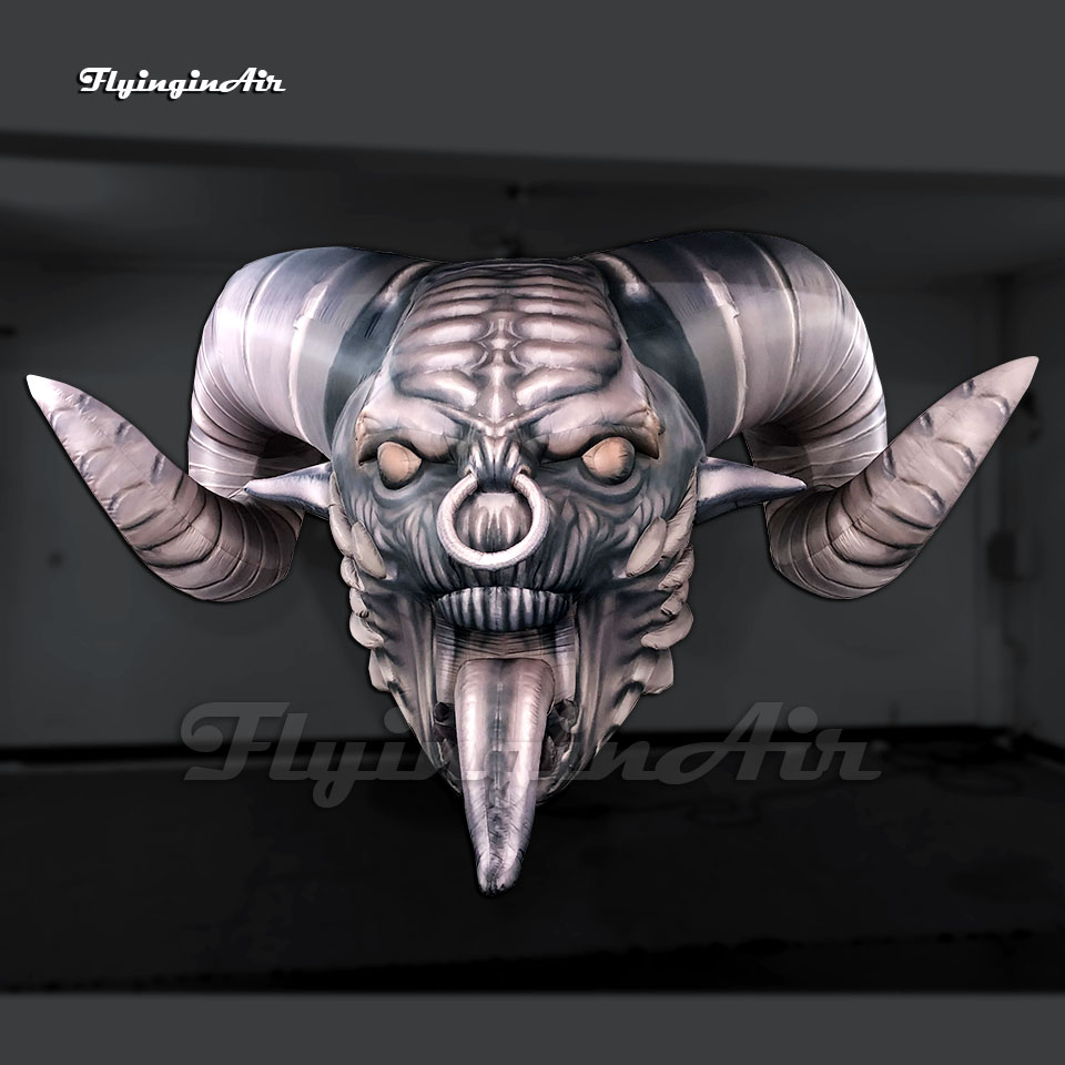 3m Halloween Monster Hanging Giant Inflatable Satan Devil Head For Carnival Stage Backdrop Decoration