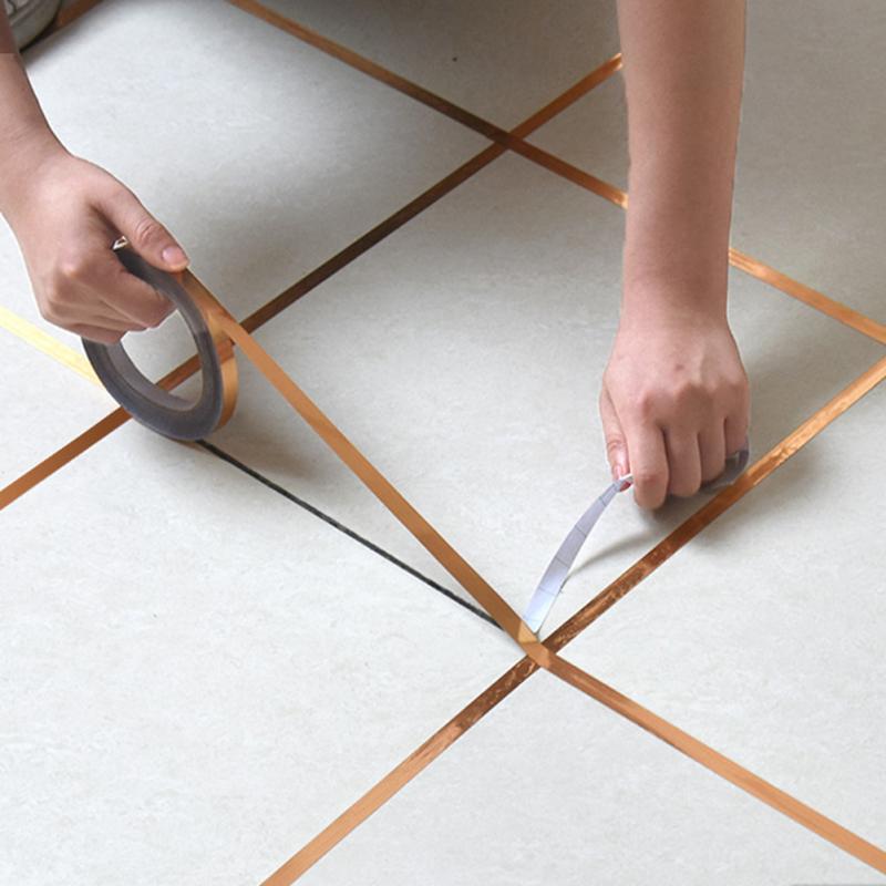 50M/roll Waterproof Gold Silver Seam Line Tile Floor sticker Self-adhesive Home Waterproof Floor Gap Stickers Bathroom Decor